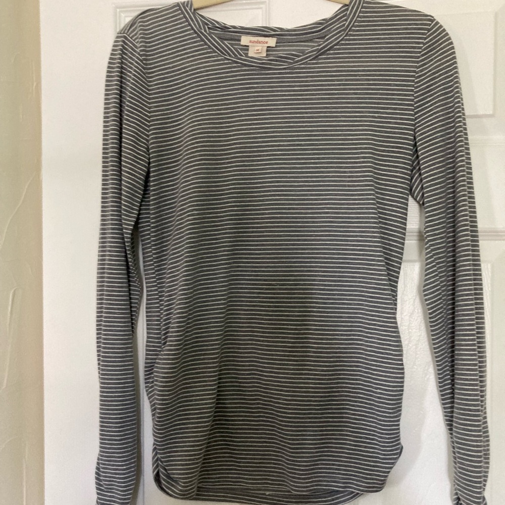Sundance Long Sleeve Striped Tee w/ Ruching, Size Medium